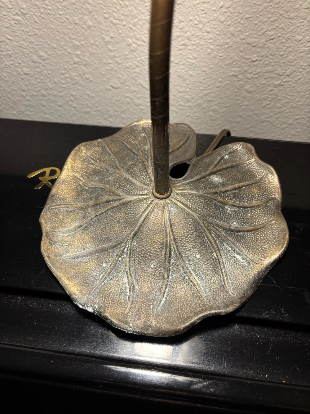 Vintage Glass Shade Table Lamp with Leaf Base
